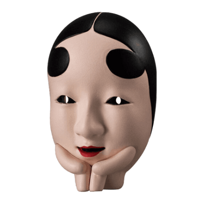 Traditional Japanese Noh mask gashapon figure, Machiboke style, featuring Koomote, collectible display, imported from Japan.