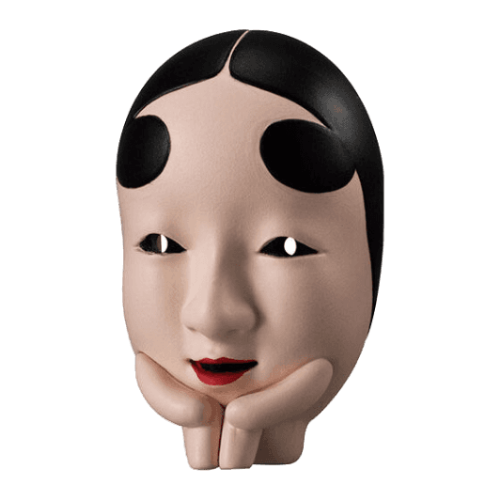 Traditional Japanese Noh mask gashapon figure, Machiboke style, featuring Koomote, collectible display, imported from Japan.